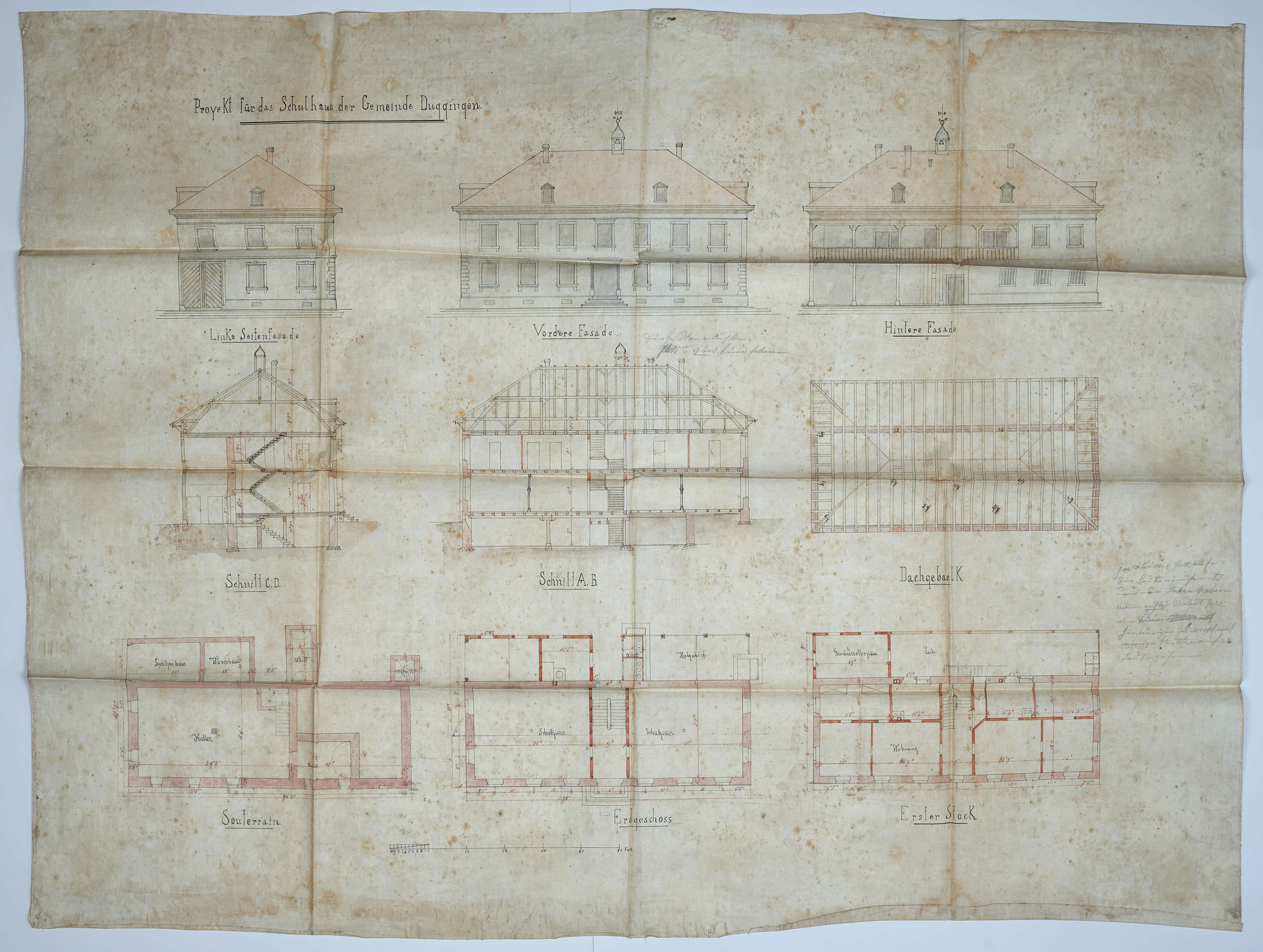 Duggingen, Schulhaus. Bauplan von 1877